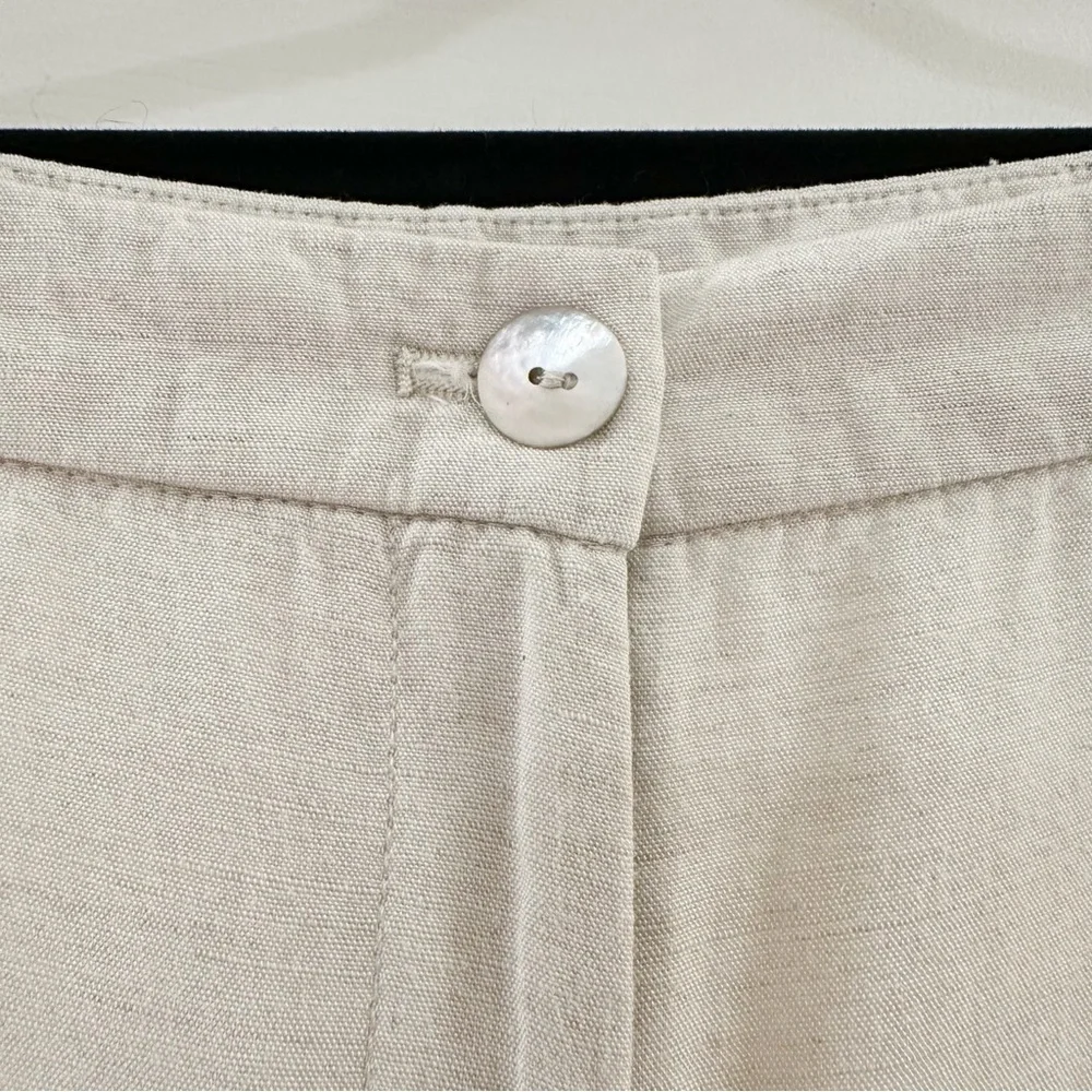 H&M Linen Blend Wide Leg Pants High Waisted Neutral Cream Tan sz 2